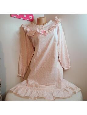 VTG Private Moments Cotton Ruffle Prairie Cottagecore Babydoll Nightgown Size M